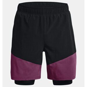 Under Armour Mens Woven 2-in-1 7'' Shorts 1373235 582 Purple Black Size L Large